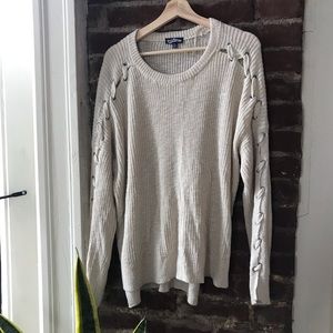 Cream lace-up sleeve sweater